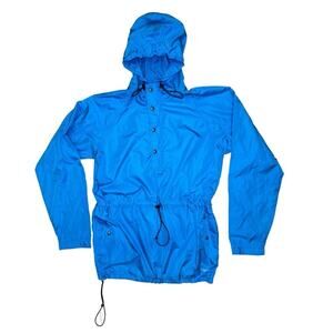Vtg CHAPS Ralph Lauren Explorer Rain Pullover Windbreaker w/Hood Medium Blue
